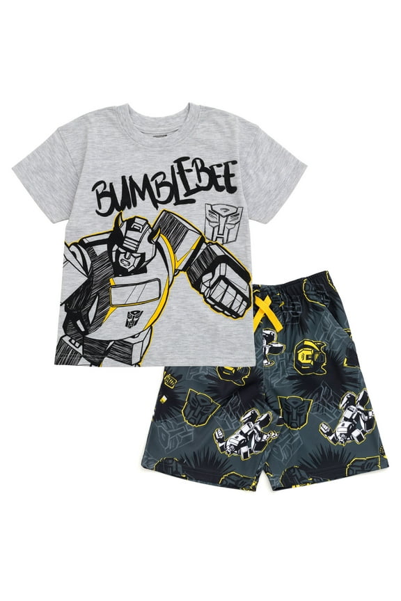 Bumblebee Little Boys Drop Shoulder T-Shirt and Shorts Outfit Set Gray 7-8