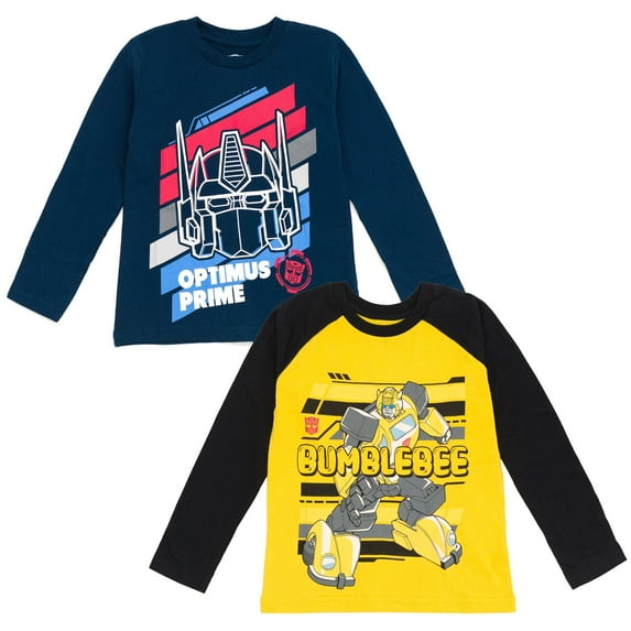 Transformers Bumblebee Optimus Prime Little Boys 2 Pack Long Sleeve T-Shirts Blue 7-8