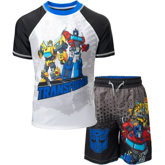 Transformers Bumblebee Megatron Optimus Prime Little Boys Swim Rash Guard Swim Trunks Grey/Black 6
