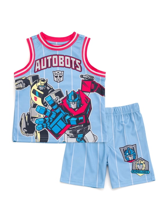 Bumblebee Optimus Prime Mesh Jersey Athletic Tank Top and Basketball Shorts Outfit Set Toddler to Big Kid