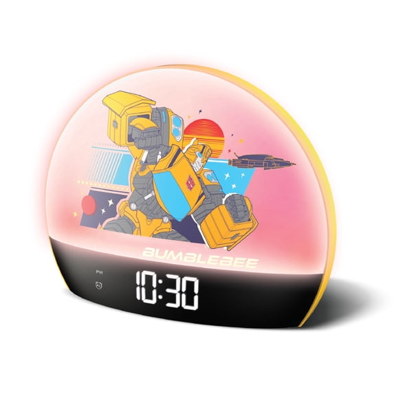 Transformers Bumblebee Sunrise Alarm Clock Night Light, USB Powered Digital Clock with Color Changing LEDs, Built-In Alarm, Black and Yellow