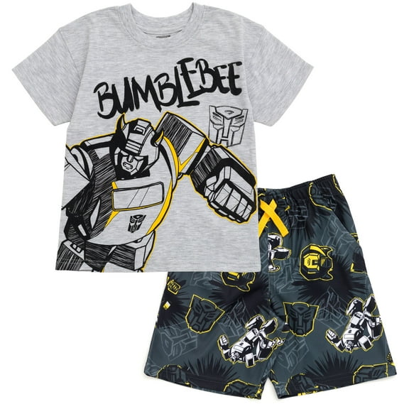 Transformers Bumblebee Toddler Boys Drop Shoulder T-Shirt and Shorts Outfit Set Gray 3T