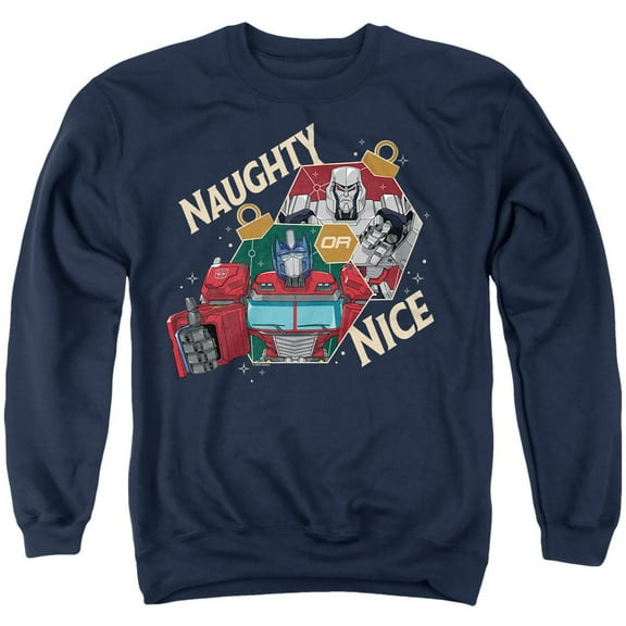 Transformers Christmas Naughty Or Nice Unisex Adult Crewneck Sweatshirt, Navy, 2X-Large