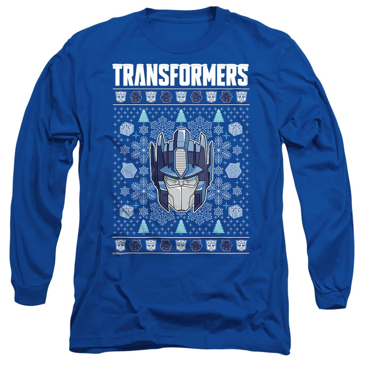 Transformers Christmas Optimus Prime Fair Isle Unisex Adult Long-Sleeve T Shirt, Royal, Medium