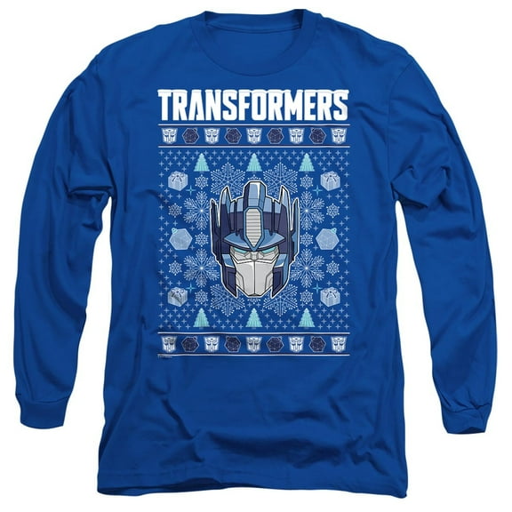 Transformers Christmas Optimus Prime Fair Isle Unisex Adult Long-Sleeve T Shirt, Royal, X-Large