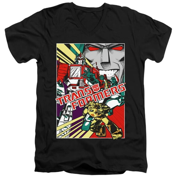 Transformers - Comic Poster - Slim Fit V Neck Shirt - Large