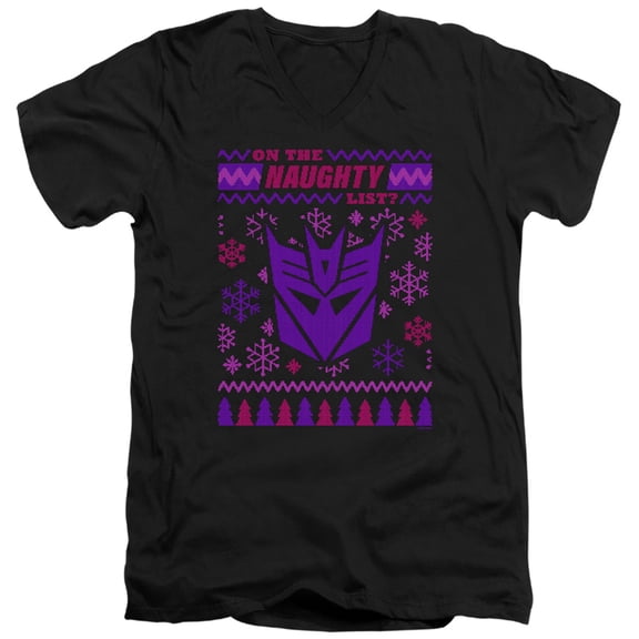Transformers Decepticon Naughty List Ugly Christmas Unisex Adult V-Neck T Shirt,Black, Medium