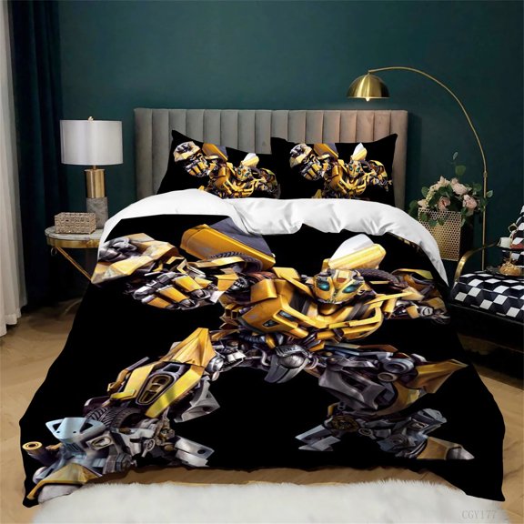 Transformers Duvet Cover Set 3 Pieces Bumblebee Optimus Prime Bedding Set Soft Breathable Quilt Cover with Pillowshams