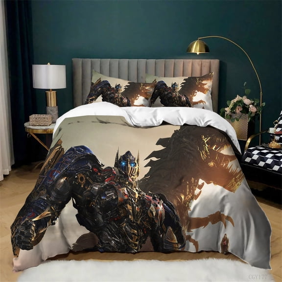Transformers Duvet Cover Set 3 Pieces Bumblebee Optimus Prime Bedding Set Soft Breathable Quilt Cover with Pillowshams