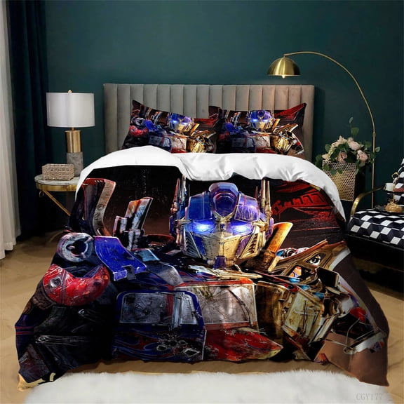 Transformers Duvet Cover Set Bumblebee Optimus Prime Soft Breathable Comforter Set 3pcs Luxury Soft All Season Bedding Set for Bedroom Decor