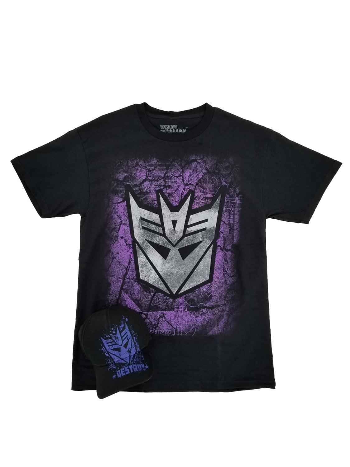 Transformers Hasbro Mens Black Decepticon T-Shirt & Baseball Hat Combo M