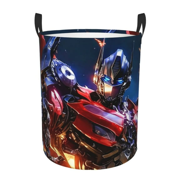Transformers Laundry Basket Foldable Circular Dirty Clothes Toys Storage Organizer Bin Basket with Handles, Round Hamper For Bedroom Livingroom Bathroom