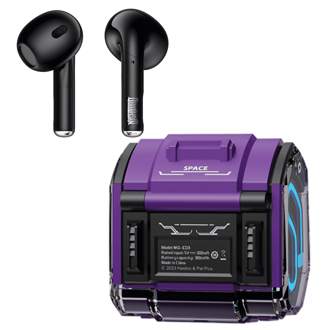 Transformers MG-C03 Bluetooth TWS Wireless Earbuds – HiFi Sound, Low Latency Gaming & Music Dual Mode Headset, Noise Cancelling, Touch Control, Long Battery Life & Charging Case (Purple - Nightbird)