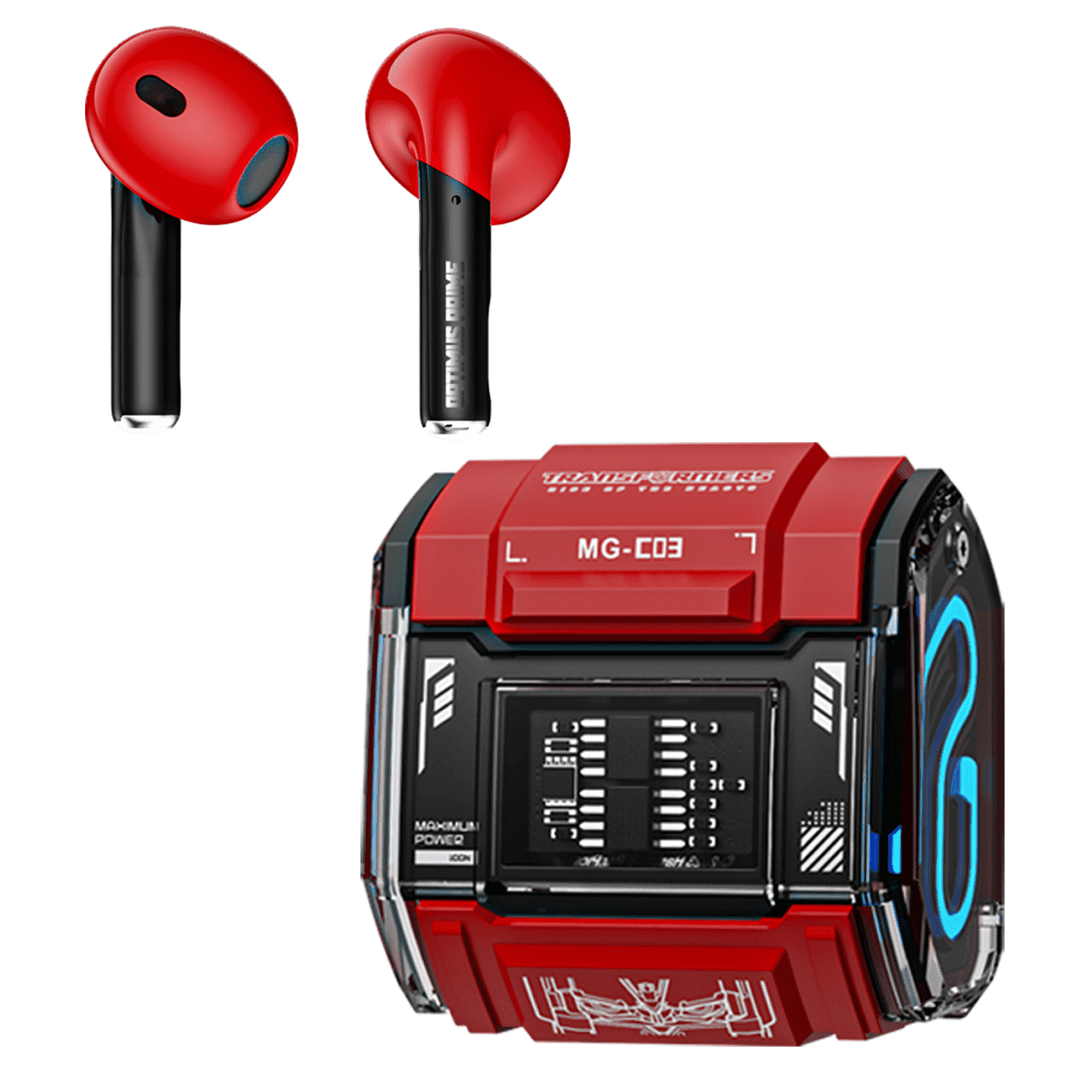 Transformers MG-C03 Bluetooth TWS Wireless Earbuds – HiFi Sound, Low Latency Gaming & Music Dual Mode Headset, Noise Cancelling, Touch Control, Long Battery Life & Charging Case (Red - Optimus Prime)