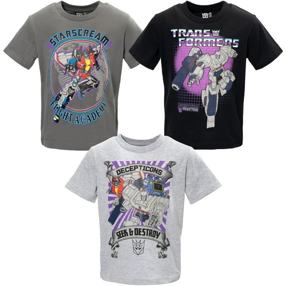 Transformers Megatron Little Boys 3 Pack Athletic Pullover T-Shirts Toddler to Big Kid