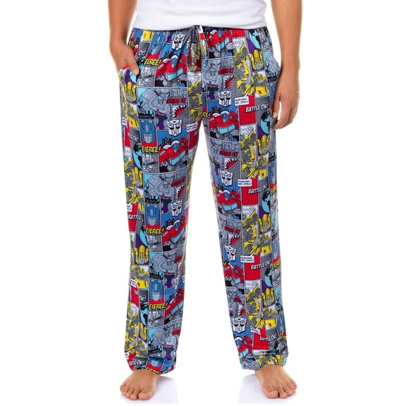 Transformers Men's Pajama Pants Comic Strip Battle On PJ Sleep Lounge Bottoms