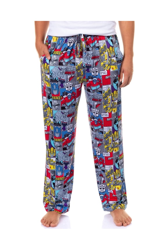 Transformers Men's Pajama Pants Comic Strip Battle On PJ Sleep Lounge Bottoms