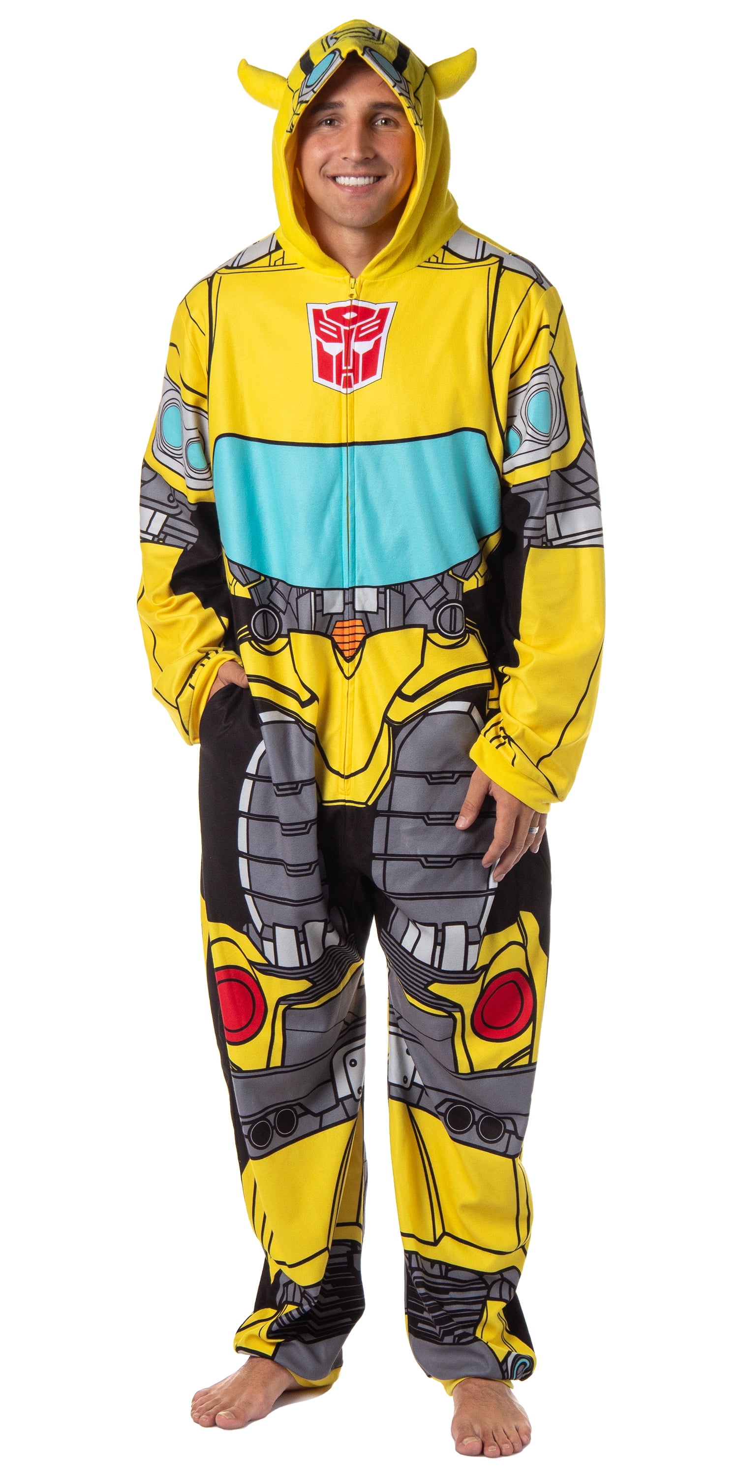 Transformers Men's Retro Autobots Character Hooded One Piece Union Suit Costume Pajama Loungewear Sleepwear
