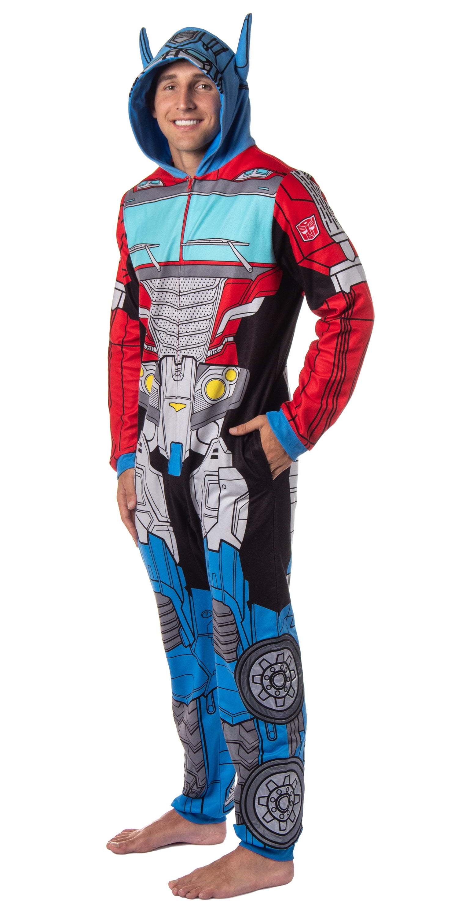 Transformers Men's Retro Character Union Suit One Piece Costume Hooded Pajama