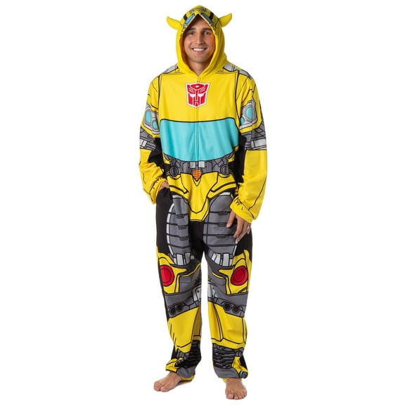 Transformers Men's Retro Autobots Character Hooded One Piece Union Suit Costume Pajama Loungewear Sleepwear