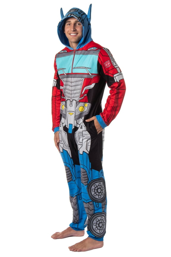 Transformers Men's Retro Character Union Suit One Piece Costume Hooded Pajama