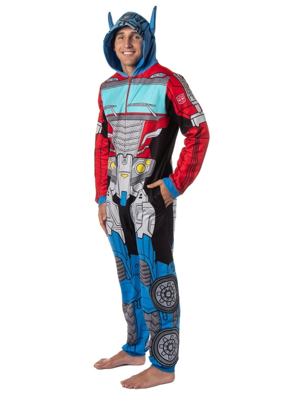 Transformers Men's Retro Autobots Character Hooded One Piece Union Suit Costume Pajama Loungewear Sleepwear