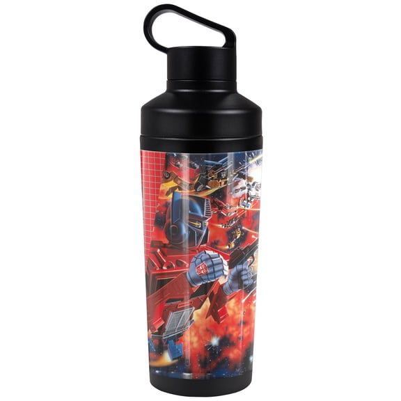 Transformers Official Box Art 18 oz Insulated Water Bottle, Leak Resistant, Vacuum Insulated Stainless Steel with 2-in-1 Loop Cap