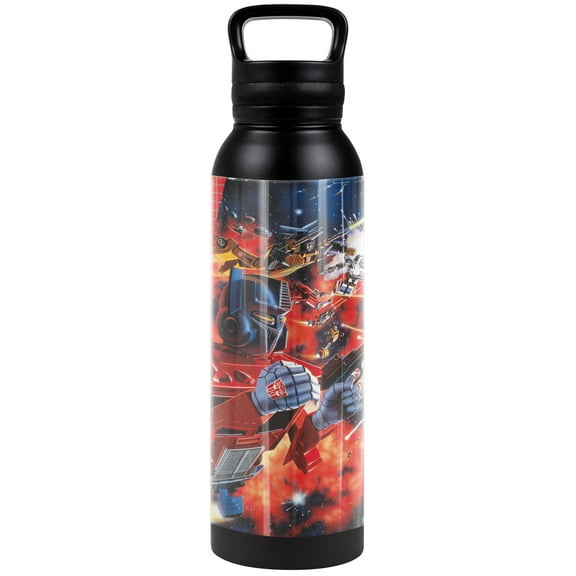 Transformers Official Box Art Black 24 oz Insulated Canteen Water Bottle, Leak Resistant, Vacuum Insulated Stainless Steel with Loop Cap