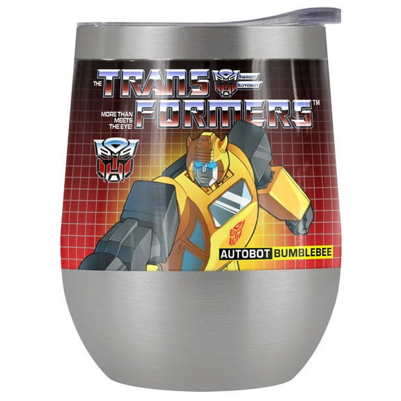 Transformers Official Bumblebee 12 oz Stemless Tumbler, Stainless Steel Travel Cup|Lake Tumbler|Insulated with Leak Resistant Slide-Lock Lid