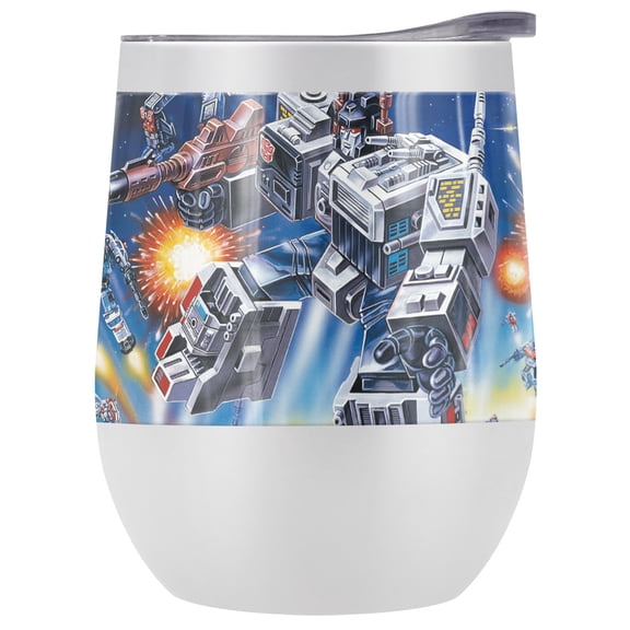 Transformers Official Decepticon Box Art 12 oz Stemless Tumbler, Stainless Steel Travel Cup|Lake Tumbler|Insulated with Leak Resistant Slide-Lock Lid