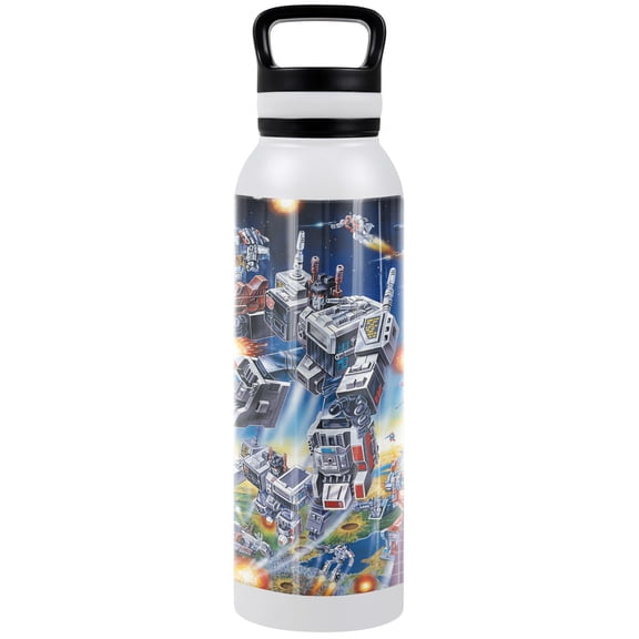Transformers Official Decepticon Box Art White 24 oz Insulated Canteen Water Bottle, Leak Resistant, Vacuum Insulated Stainless Steel with Loop Cap