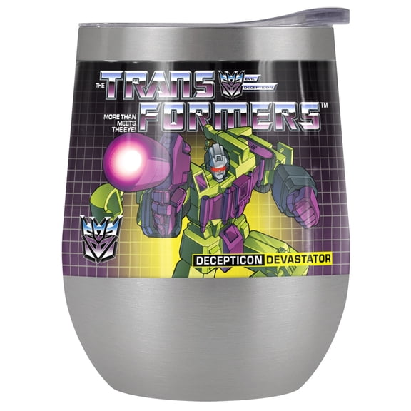Transformers Official Devastator 12 oz Stemless Tumbler, Stainless Steel Travel Cup|Lake Tumbler|Insulated with Leak Resistant Slide-Lock Lid