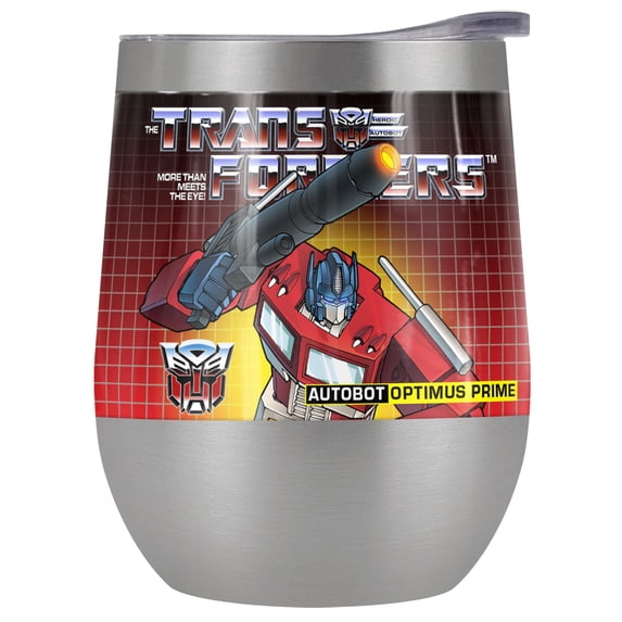 Transformers Official Optimus Prime 12 oz Stemless Tumbler, Stainless Steel Travel Cup|Lake Tumbler|Insulated with Leak Resistant Slide-Lock Lid