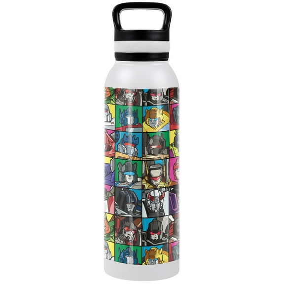 Transformers Official Transformer Squares 24 oz Insulated Canteen Water Bottle, Leak Resistant, Vacuum Insulated Stainless Steel with Loop Cap