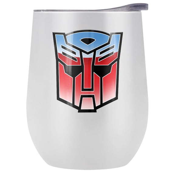 Transformers Official Vintage Autobot Logo 12 oz Stemless Tumbler, Stainless Steel Travel Cup|Lake Tumbler|Insulated with Leak Resistant Slide-Lock Lid