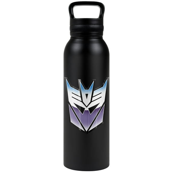 Transformers Official Vintage Decepticon Logo 24 oz Insulated Canteen Water Bottle, Leak Resistant, Vacuum Insulated Stainless Steel with Loop Cap