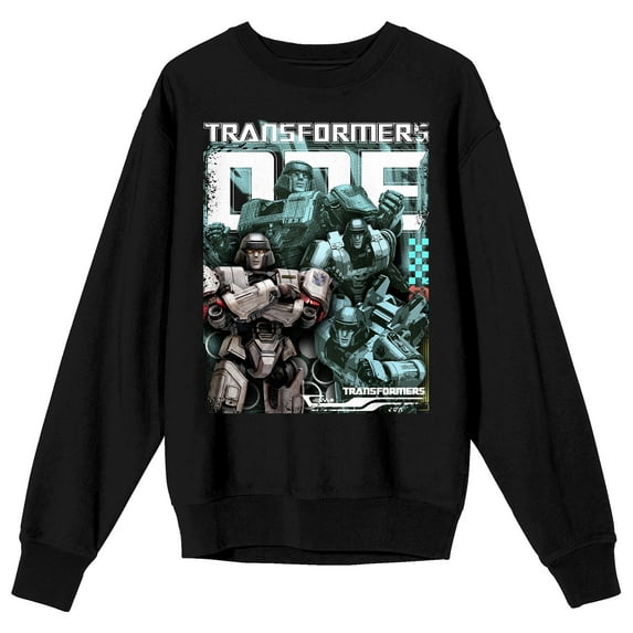 Transformers One Megatron Poses Adult Black Crew Neck Long Sleeve Sweatshirt-XXL