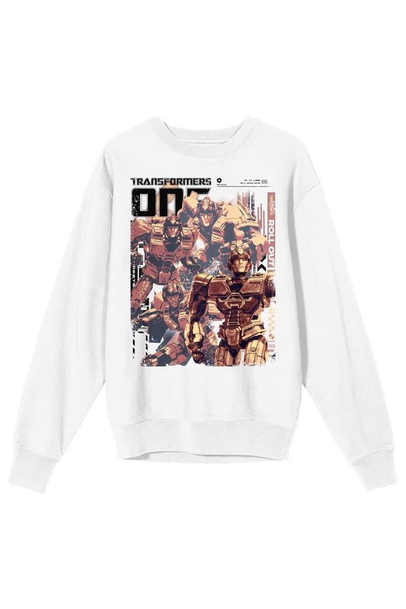 Transformers One Optimus Prime Action Poses Adult White Crew Neck Long Sleeve Sweatshirt - 3XL