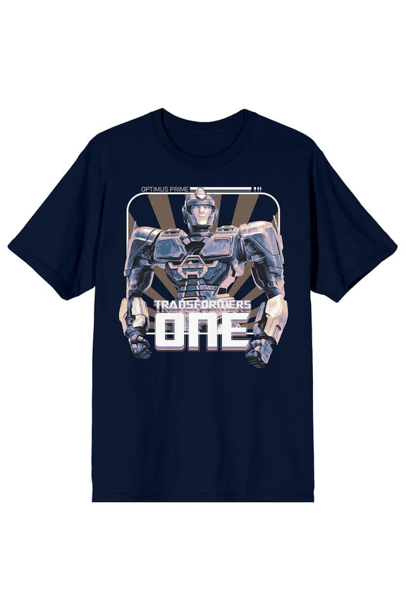Transformers One Optimus Prime Character Square Adult Navy Crew Neck Short Sleeve T-shirt-Large