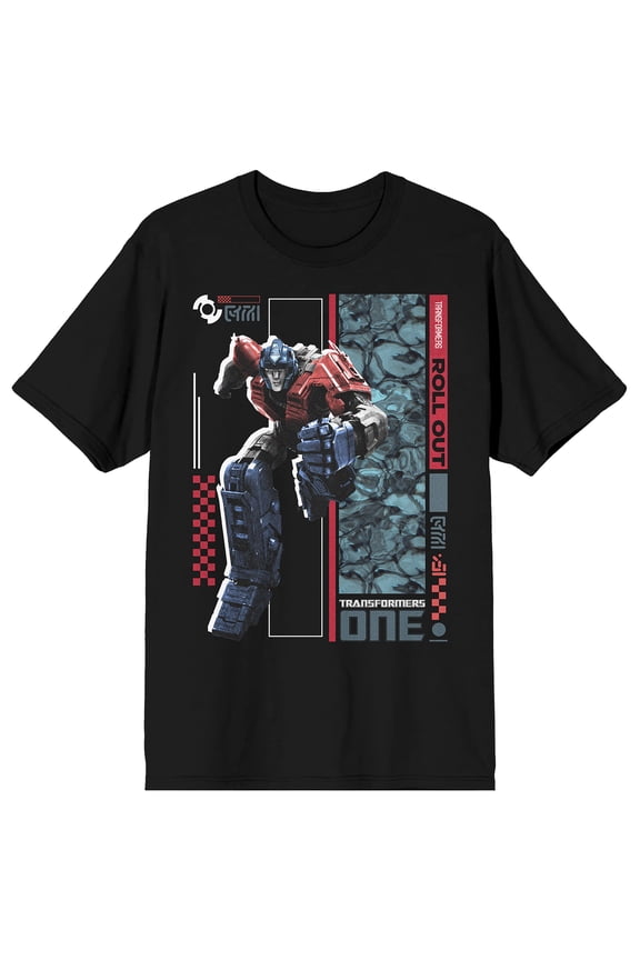 Transformers One Optimus Prime Running Adult Black Crew Neck Short Sleeve T-shirt-Small