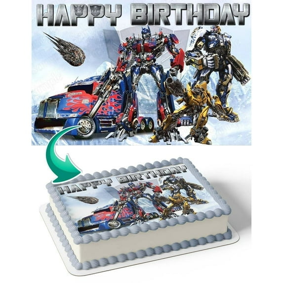 Transformers Optimus Prime & Bumblebee Birthday Edible Image Cake Topper For Half Sheet Cake By TNCT