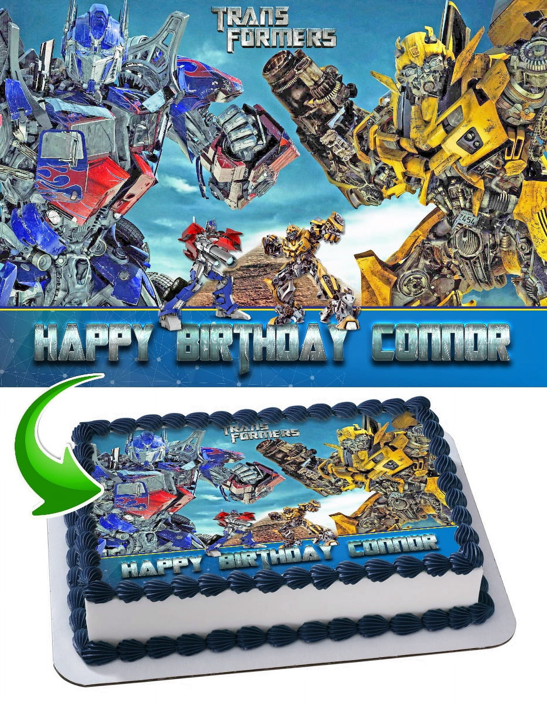 Transformers Optimus Prime Bumblebee Edible Cake Image Topper Personalized Birthday Party 1/4 Sheet