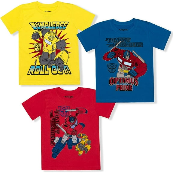 Transformers Optimus Prime and Bumblebee Boys 3 Pack Short Sleeve T-Shirts Tees for Little Kids