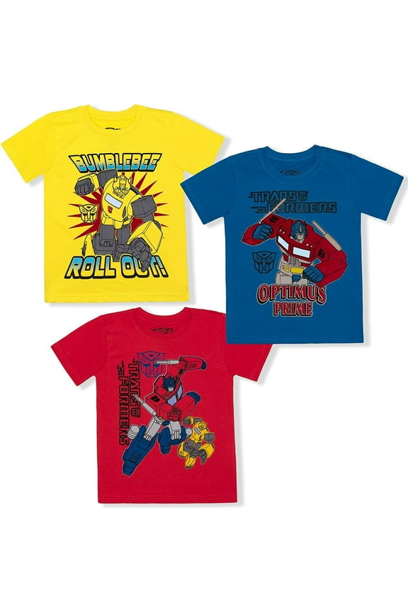 Optimus Prime and Bumblebee Boys 3 Pack Short Sleeve T-Shirts Tees for Little Kids