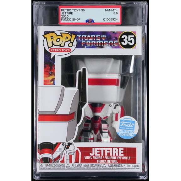 Transformers, PSA Graded 8.5 NM-MT+, Jetfire (Funko Shop) Collectible Vinyl Figure #35, Fully Encapsulated Bundle with Compatible Funko Pop! PSA Hard Protector Case