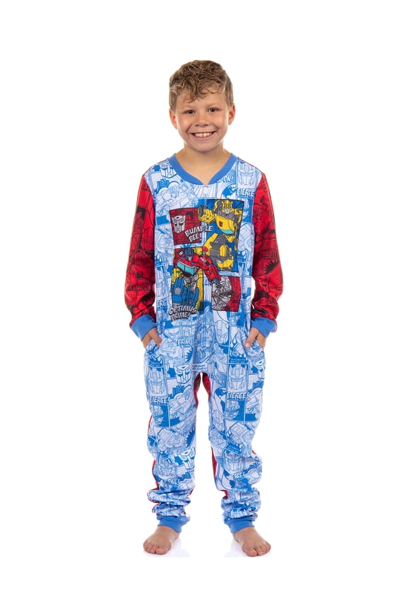 Transformers Pajamas Boys' Battle On Zip Front Fleece Footless Sleeper