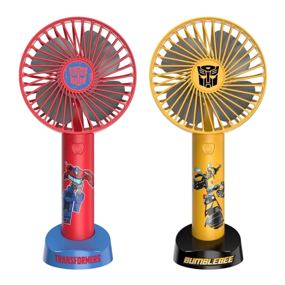 Transformers Portable Handheld Fan 2 Pack, Rechargeable Personal Fans with Stand, Multi-Speed, Red and Yellow