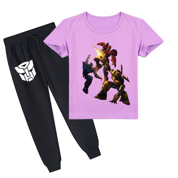 Boys and Girls Transformers Cotton Short Sleeve T-shirt with Long Pants for Summer Set Outfits