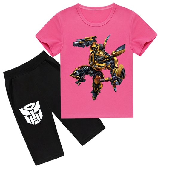 Transformers Printed Cotton Set: Short Sleeve T-shirt and Shorts for Kids, Great for Summer Adventures
