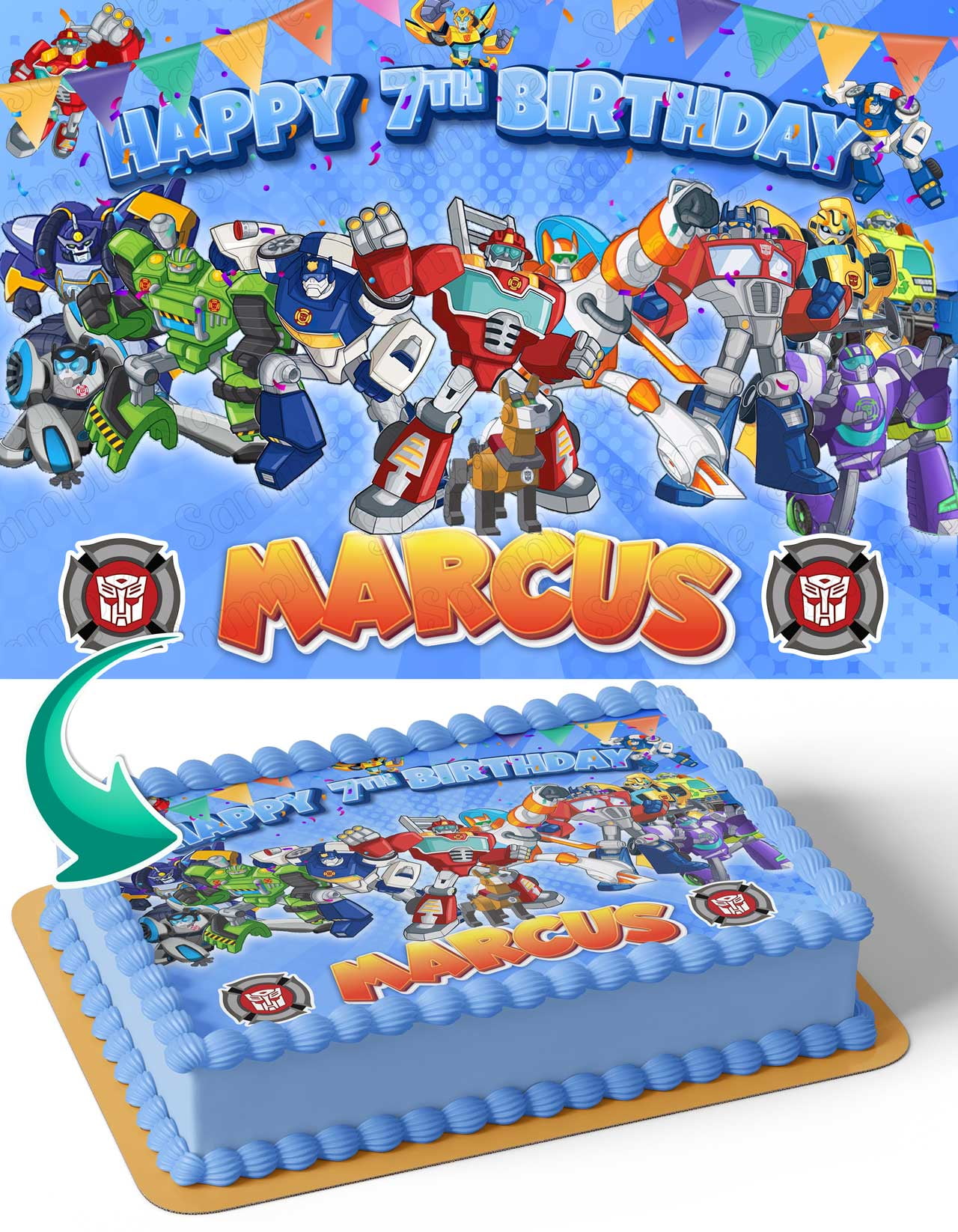 Transformers Rescue Bots TR Edible Image Cake Topper Personalized Birthday Sheet Decal Banner 1/4 Sheet